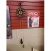 Image 1 : FOLK ART WALL CLOCK WITH CAST IRON WEIGHTS