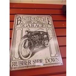 AUTOMOBILIA MEMORABILIA - METAL SIGN - BUSTED KNUCKLE GARAGE
