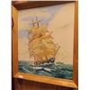Image 1 : WOOD FRAMED PICTURE - TALL SHIP IN STORM - OIL ON CANVASS