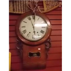 ANTIQUE PENDULUM REGULATOR WALL CLOCK - CIRCA 1820 - HAS KEY & PENDULUM