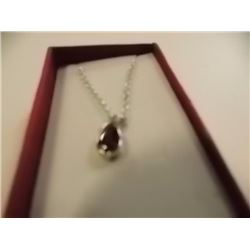 NECKLACE - 1.15CT PEAR FACETED GARNET & DIAMOND IN STERLING SILVER SETTING - BEZEL/PRESSURE SET - IN