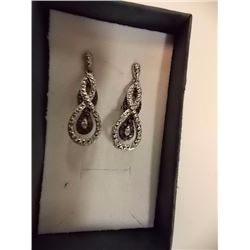 EARRINGS- NEW .25CTW BLUE & WHITE DIAMONDS (20PC) IN STERLING SILVER SETTING - TWIST / DANGLE DESIGN