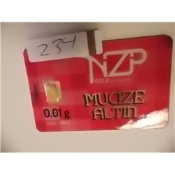 INVESTOR BAR - .995 GOLD 0.01 GRAM EACH - MINT SEALED BY NZP WITH SERIAL NUMBERED & CERTIFIED AUTHEN