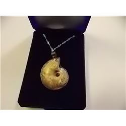 NECKLACE - GENUINE PREHISTORIC AMMONITE FOSSIL IN STERLING SILVER SETTING - ON ROPE