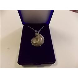 NECKLACE - GENUINE PREHISTORIC AMMONITE FOSSIL IN STERLING SILVER SETTING - ON ROPE