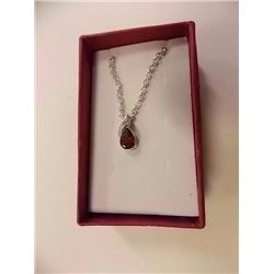 NECKLACE - 1.15CT PEAR FACETED GARNET & DIAMOND IN STERLING SILVER SETTING - BEZEL/PRESSURE SET - IN