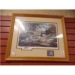 FRAMED LIMITED COMMEMORATIVE PRINT - KEN ZYLLA - PHEASANTS - "NARY A CARE" - 24 X 20" FRAME - WITH S