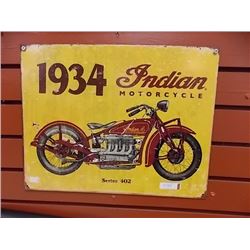 MOTORCYCLE MEMORABILIA - METAL SIGN - 1934 INDIAN MOTORCYCLE