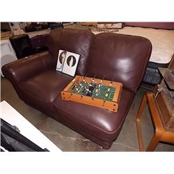 CHOCOLATE BROWN LEATHER NATUZZI ROLLED ARM SECTIONAL SECTION