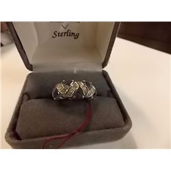 RING - TRILLIUM FACETED BLUE TOPAZ  IN 925 STERLING SILVER  ½" WIDE BAND SETTING - SIZE 7.5 - FROM E