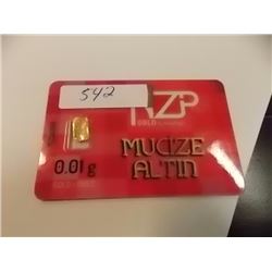 INVESTOR BAR - .995 GOLD 0.01 GRAM EACH - MINT SEALED BY NZP WITH SERIAL NUMBERED & CERTIFIED AUTHEN