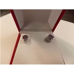 EARRINGS - AMETHYST & DIAMONDS IN STERLING SILVER SETTING - POST & BUTTERFLY BACKING - RETAIL ESTIMA