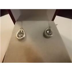 EARRINGS - NEW OVAL FACETED BLUE TOPAZ & ROUND FACETED YELLOW CHAMPAGNE DIAMONDS IN STERLING SILVER 