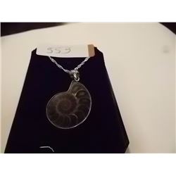 NECKLACE - GENUINE PREHISTORIC AMMONITE FOSSIL IN STERLING SILVER SETTING - ON ROPE