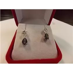 EARRINGS - NEW 1.25 CTW PEAR FACETED MYSTIC TOPAZ & ROUND FACETED DIAMONDS IN STERLING SILVER STUD D