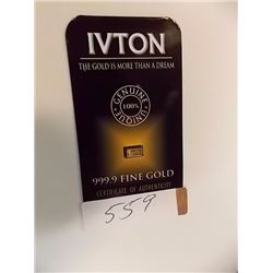 INVESTOR BAR - .9999 GOLD IVTON INVERTOR BAR - 1 GRAIN EACH - MINT SEALED WITH SERIAL NUMBERED & CER