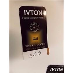 INVESTOR BAR - .9999 GOLD IVTON INVERTOR BAR - 1 GRAIN EACH - MINT SEALED WITH SERIAL NUMBERED & CER