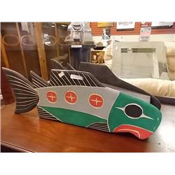 HAND CRAFTED FIRST NATIONS WOOD CARVING - BY LAURENCE ANDREW  - SALMON