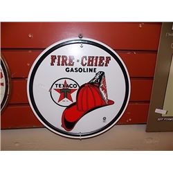 AUTOMOBILIA MEMORABILIA - METAL SIGN - ROUND TEXACO FIRE CHIEF