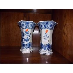 VINTAGE DELFT BLUE VASES - 2 TTL MARKED ON BASE