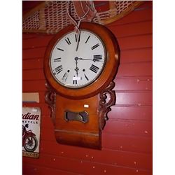 ANTIQUE PENDULUM REGULATOR WALL CLOCK - CIRCA 1820 - HAS KEY & PENDULUM