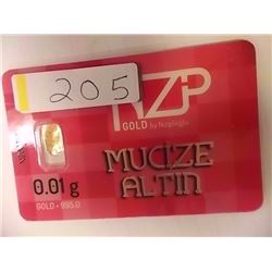 INVESTOR BAR - .995 GOLD 0.01 GRAM EACH - MINT SEALED BY NZP WITH SERIAL NUMBERED & CERTIFIED AUTHEN