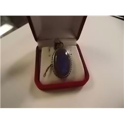 PENDANT - POLISHED LABORADITE IN STERLING SILVER SETTING - 2" LONG