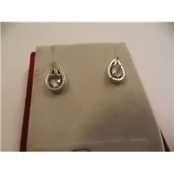 EARRINGS - NEW OVAL FACETED BLUE TOPAZ & ROUND FACETED YELLOW CHAMPAGNE DIAMONDS IN STERLING SILVER 