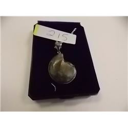 NECKLACE - GENUINE PREHISTORIC AMMONITE FOSSIL IN STERLING SILVER SETTING - ON ROPE