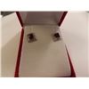 Image 1 : EARRINGS - NEW PRINCESS FACETED GARNET & 2 ROUND FACETED DIAMONDS IN STERLING SILVER SETTING - RETAI