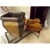 Image 1 : WOOD TRAY, WOOD SHELF, WICKER PLANT POT