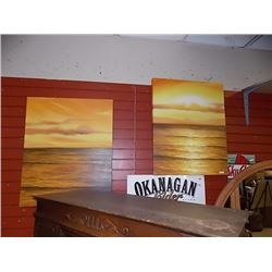 FRAMED OIL ON CANVASS - SUNSET OVER OCEAN - 2 TTL
