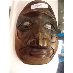 FIRST NATIONS WOOD CARVING - MASK WITH ABALONE EYES