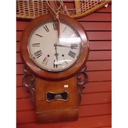 ANTIQUE PENDULUM REGULATOR WALL CLOCK - CIRCA 1820 - HAS KEY & PENDULUM
