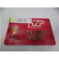 INVESTOR BAR - .995 GOLD 0.01 GRAM EACH - MINT SEALED BY NZP WITH SERIAL NUMBERED & CERTIFIED AUTHEN