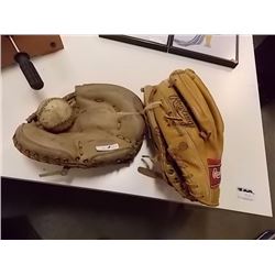 VINTAGE BASEBALL & 2 GLOVES