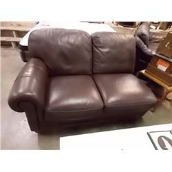 CHOCOLATE BROWN LEATHER NATUZZI ROLLED ARM SECTIONAL SECTION