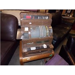 VINTAGE NATIONAL CASH REGISTER WITH WOOD TONE METAL