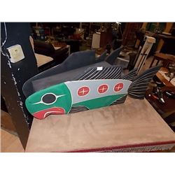 HAND CRAFTED FIRST NATIONS WOOD CARVING - BY LAURENCE ANDREW  - SALMON