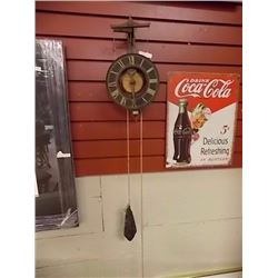 FOLK ART WALL CLOCK WITH CAST IRON WEIGHTS