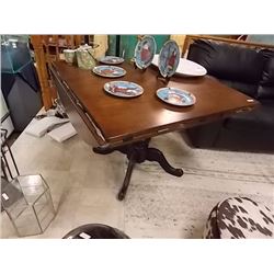 VINTAGE MAHOGANY ROUND TABLE WITH 4 DROP SIDES SINGLE PEDESTAL DUNCAN PHYPHE BASE - AWESOME CONDITIO