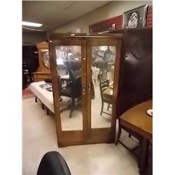 VINTAGE MAPLE WARDROBE WITH MIRRORED FRONT