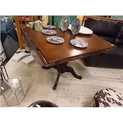 VINTAGE MAHOGANY ROUND TABLE WITH 4 DROP SIDES SINGLE PEDESTAL DUNCAN PHYPHE BASE - AWESOME CONDITIO