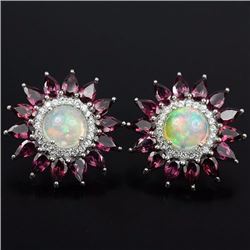 Natural Fire Opal & Rhodolite Garner Earrings