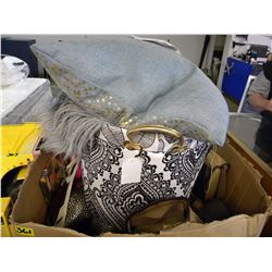 BOX OF MISC BAGS/PILLOW/ETC