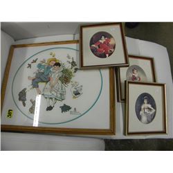 3 SMALL FRAMED PRINTS & NORMAN ROCKWELL PEDIPOINT