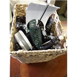 BASKET OF MISC PERFUME BOTTLES