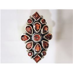 #20-STERLING SILVER GARNET RING(11.2G)