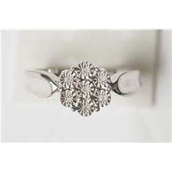 #22-STERLING SILVER 7 DIAMOND FLOWER SHAPED RING