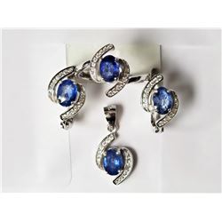 #31-STERLING SILVER SAPPHIRE(3.20CT)SET WITH
